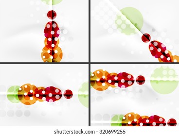 Conjunto de diseños de forma circular de fondo abstracto con efectos de luz y decoraciones. Diseños publicitarios - plantillas y fondos de pantalla de colores