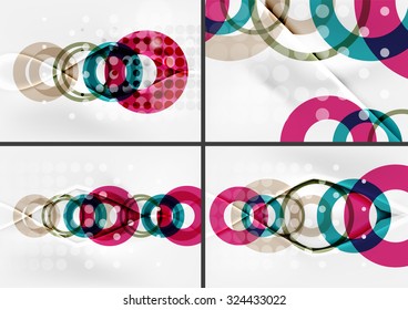 Set of circle shape design abstract backgrounds with light effects and decorations. Banner advertising layouts - colorful templates and wallpapers