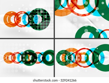 Set of circle shape design abstract backgrounds with light effects and decorations. Banner advertising layouts - colorful templates and wallpapers