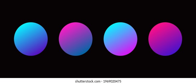 Set of Circle Shapes with Colorful Gradients isolated on Black Background. Flat Vector Design Template Elements.
