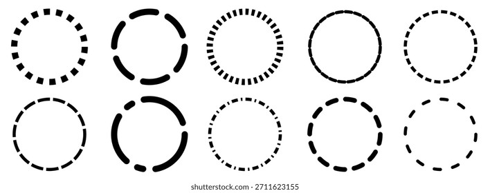 Set of circle shapes with dotted and varied lines.