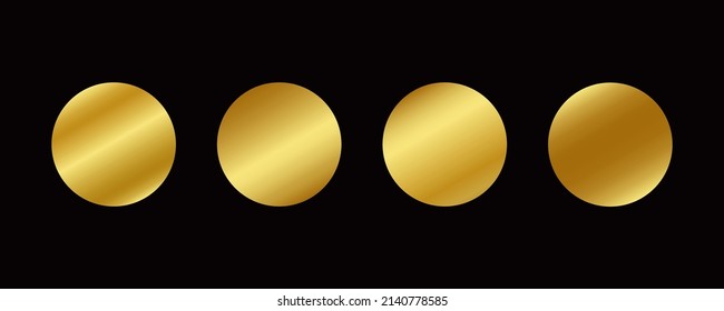 Set of Circle Shapes with Gold Gradients isolated on Black Background. Flat Vector Design Template Elements.