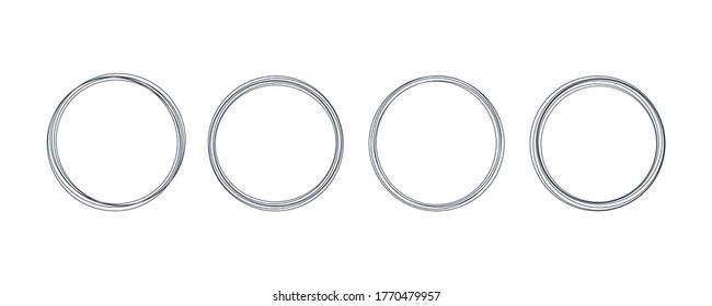 Conjunto de formas de círculo. Círculos dibujados a mano en el estilo de líneas aisladas en fondo blanco. Elementos de plantilla de diseño decorativo de vectores planos.