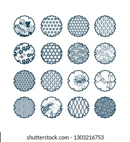 set circle snowflake symbol oriental japanese chinese vector design