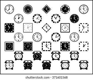 Set of circle, square and alarm clocks vector shapes.