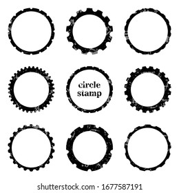 Set of circle stamp. Black grunge texture round frame. Distressed stamp texture. Post stamp collection. Vector  