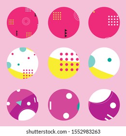 Set of circle stickers in modern abstract graphic style. Trendy color palette. Designed for BuJo (bullet journal), planners, diaries, calendars, card templates, posters, flyers and other design.
