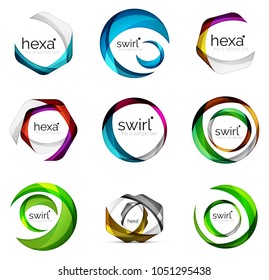 Set of circle swirl business logos, vector geometric icons. Vector abstract symbols