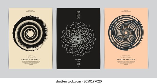 Conjunto de diseño de formas de rotación circular cubre plantilla. Ilustración vectorial.