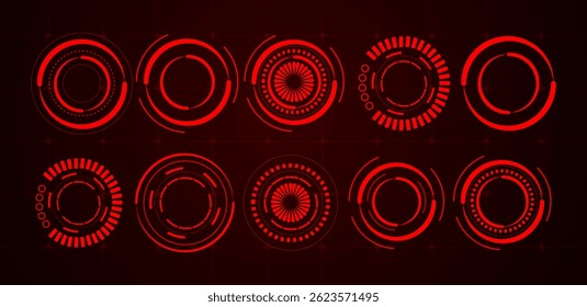 Set circle technology sci fi and futuristic frame red vector editable	