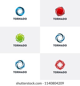 Set of Circle Tornado logo symbol isolated, Abstract Hurricane Logo Symbol, Typhoon vector illustration
