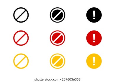 Set of circle warning sign icon isolated on white background. Vector illustration