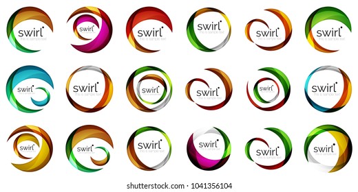 Set of circle web layouts - digital techno round shapes - web banners, buttons or icons with text. Glossy swirl color abstract circle designs, hi-tech futuristic symbol, rings. Vector illustration
