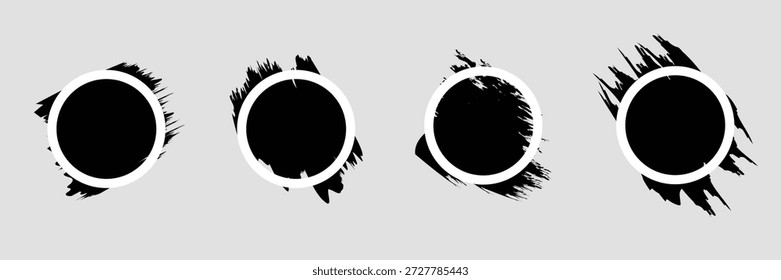Conjunto de marco blanco de círculo con fondo de pintura negro. Anuncio grunge negro, marco para el diseño.