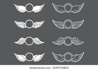 set of circle wing with decorated element vector design illustration