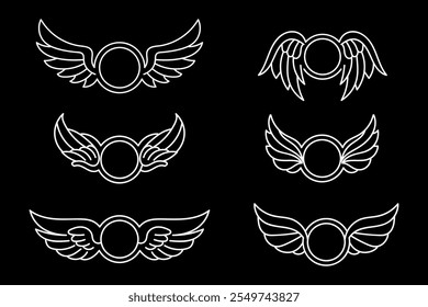 set of circle wing with decorated element vector design illustration