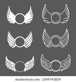 set of circle wing with decorated element vector design illustration