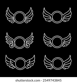 set of circle wing with decorated element vector design illustration