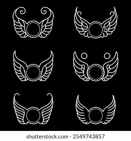 set of circle wing with decorated element vector design illustration