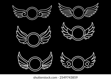 set of circle wing with decorated element vector design illustration