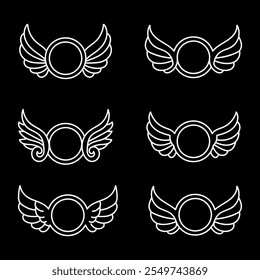 set of circle wing with decorated element vector design illustration