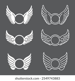 set of circle wing with decorated element vector design illustration