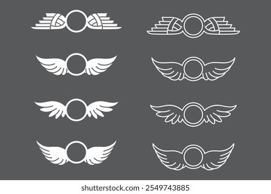 set of circle wing with decorated element vector design illustration