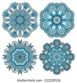 set of circle winter ornament, round geometric pattern, christmas snowflake decoration