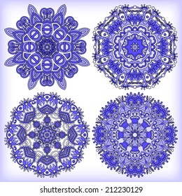 set of circle winter ornament, round geometric pattern, christmas snowflake decoration