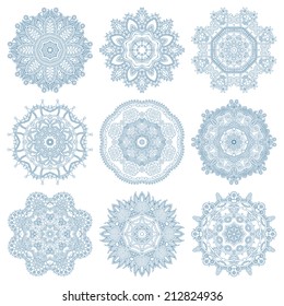 set of circle winter ornament, round geometric pattern, christmas snowflake decoration