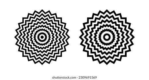 Set of Circle Zig Zag Lines Patterns. Decorative Geometric Elements for Design. Vector Art.
