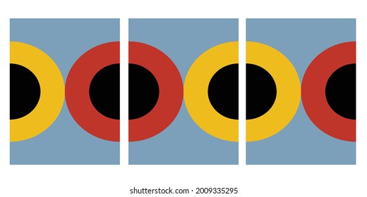 Conjunto de círculos Resumen de arte geométrico de pared. Ilustración de mediados del siglo en estilo minimalista para el fondo de la decoración de la casa. Forma Art Set de pintura de color suave al estilo boho. diseños de plantillas de afiches.