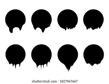 Set circles with black ink splashes design element, vector isolated on white background 