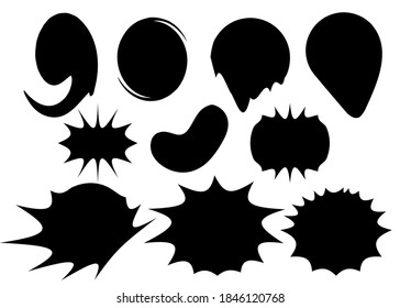 Establece círculos con elementos de diseño de salpicaduras de tinta negra. Cómic de la burbuja del habla negro vector aislado en fondo blanco 