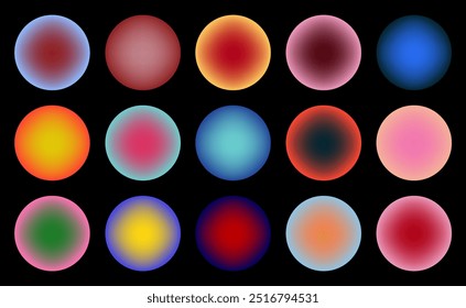 Set Circles with blurred gradients. Vivid futuristic blurry circle banners. Round frames with aura for design social post, logo. Trendy gradient circles. Multicolor Futuristic Abstract Backgrounds