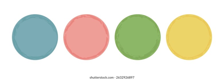 Set of circles with brush stroke edges. Colorful round frames. Perfect for product labels, packaging, icon, web design, branding, sticker, social media, Instagram highlights, button, stamp, badge