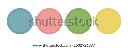 Set of circles with brush stroke edges. Colorful round frames. Perfect for product labels, packaging, icon, web design, branding, sticker, social media, Instagram highlights, button, stamp, badge