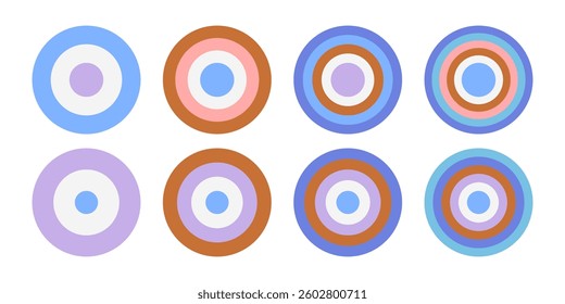 Set of circles of different diameters with step of 3,4,5,6, located inside each other exactly from single center. Vector illustration of multi-level architecture of round shape.