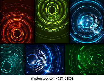 Set of circles digital technology backgrounds. Vector templates