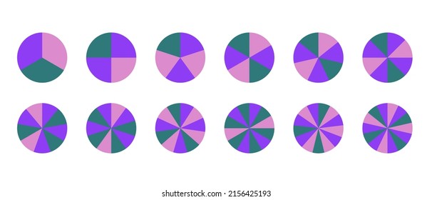 Set of circles divided into equal parts for print and design. Vector clipart.