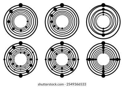 Conjunto de círculos com pontos. Alvos ou miras. Coleção de vários círculos de pontos de gradiente. Ícones de vetor isolados no plano de fundo branco. Elementos de design pontilhados. Ilustração vetorial.