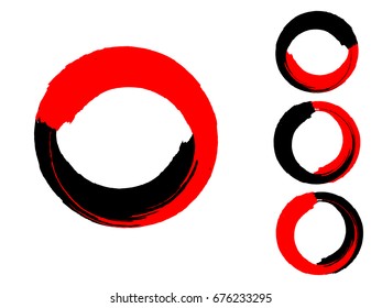 A set of circles drawn by a Chinese brush in black and red colors