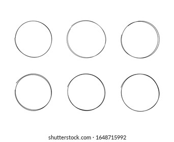 Set of circles drawn by hand. Doodle, sketch, scribble. Simple vector illustration.