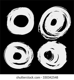 Set of circles drawn by hand. Ink round frame. White circles.