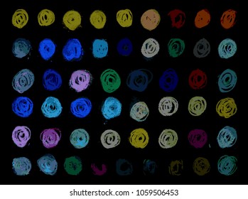 set of circles drawn with colorful chalks