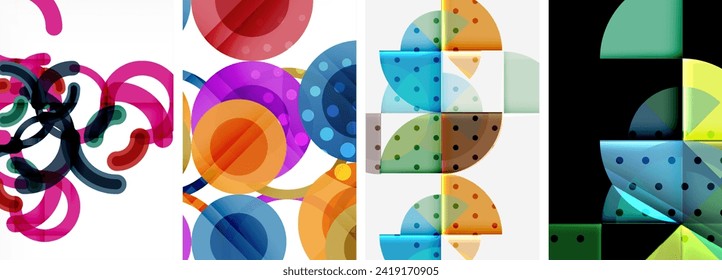 Set of circles geometric abstract posters. Abstract backgrounds for wallpaper, business card, cover, poster, banner, brochure, header, website