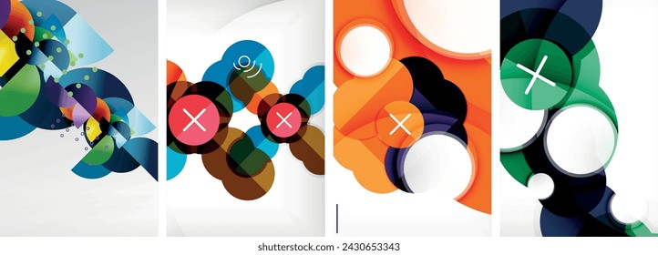 Set of circles geometric abstract posters. Abstract backgrounds for wallpaper, business card, cover, poster, banner, brochure, header, website