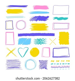 Eine Reihe von Kreisen, Highlightern, Textblöcken, Zeichen, Symbolen. Vectordesign-Elemente