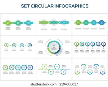 Set circles infographics with 3, 4, 5, 6 steps, options, parts or processes. Business data visualization.