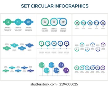Set circles infographics with 3, 4, 5, 6 steps, options, parts or processes. Business data visualization.
